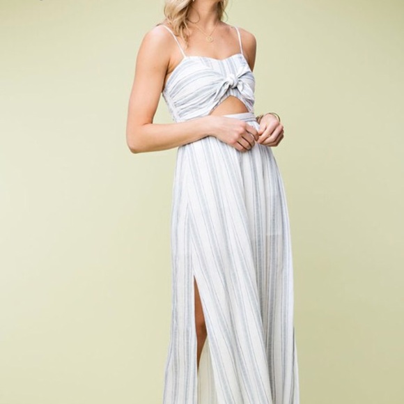 Striped Maxi Romper Dress With Cutouts and Slits - Picture 2 of 7